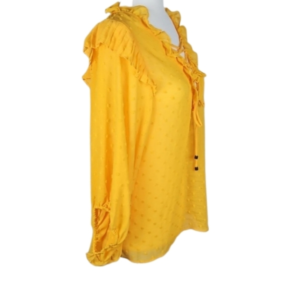 Anthropologie Longsleeve Yellow Dot Ruffle Crisscross Blouse, M - Picture 6 of 9